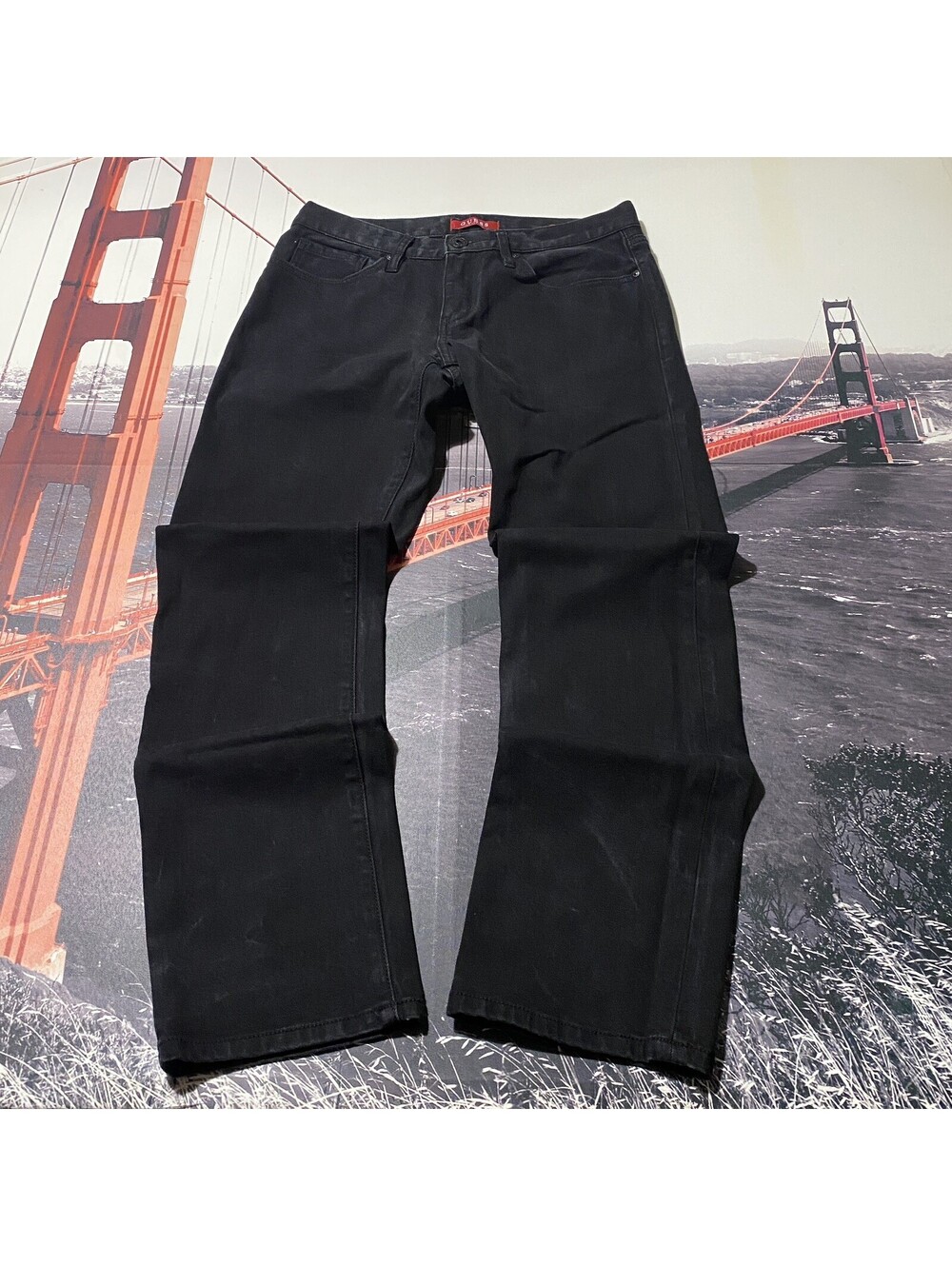 Guess Jeans Mens 30x30 Fits 31x31 Slim Straight Del Mar Fit Dark Black Denim
